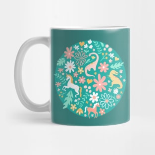 Dinosaurs + Unicorns in Teal Mug